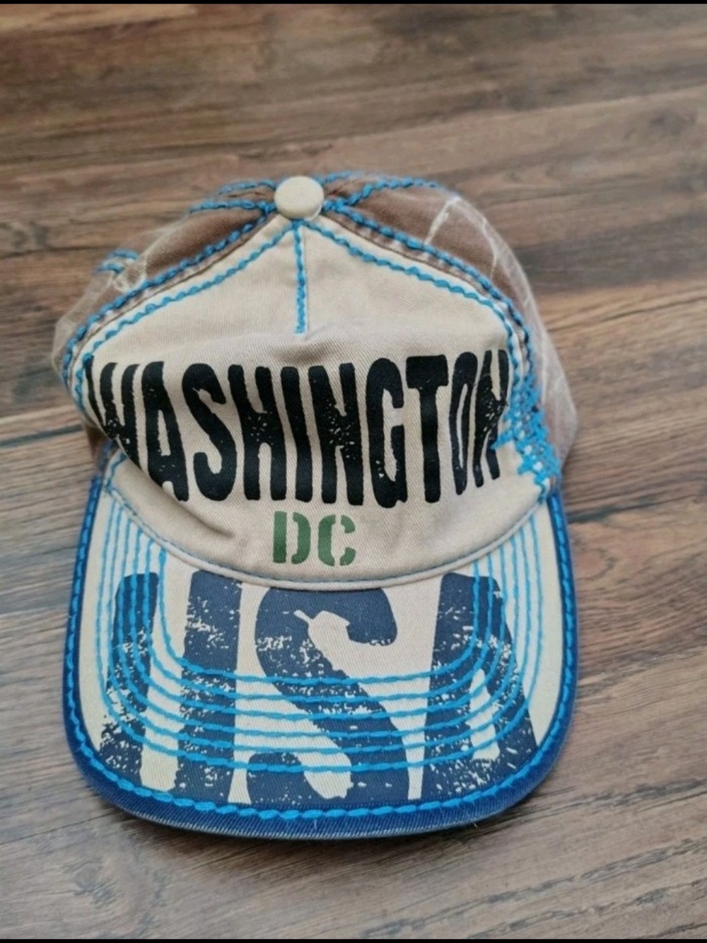 Robin Ruth Beige, Blue and Brown 'Washington DC' Trucker Cap